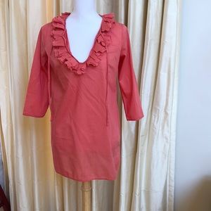 Adorable J. Crew pink top, floral collar.